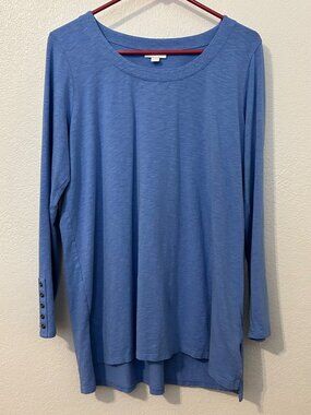 J.Jill Women's L Blue Long Sleeve Tunic Top Button Cuff Detail Soft Lightweight